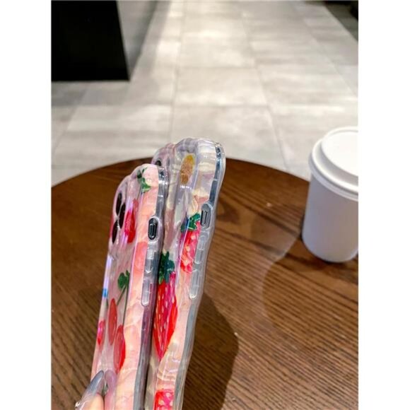 iPhone 14 Pro Max Retro Oil Painting Flower Glossy Cherry Floral Wave Phone Case - Picture 3 of 5